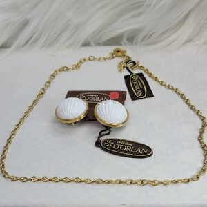 Vintage Gold and White Dorlan Earrings With D'orlan Chain